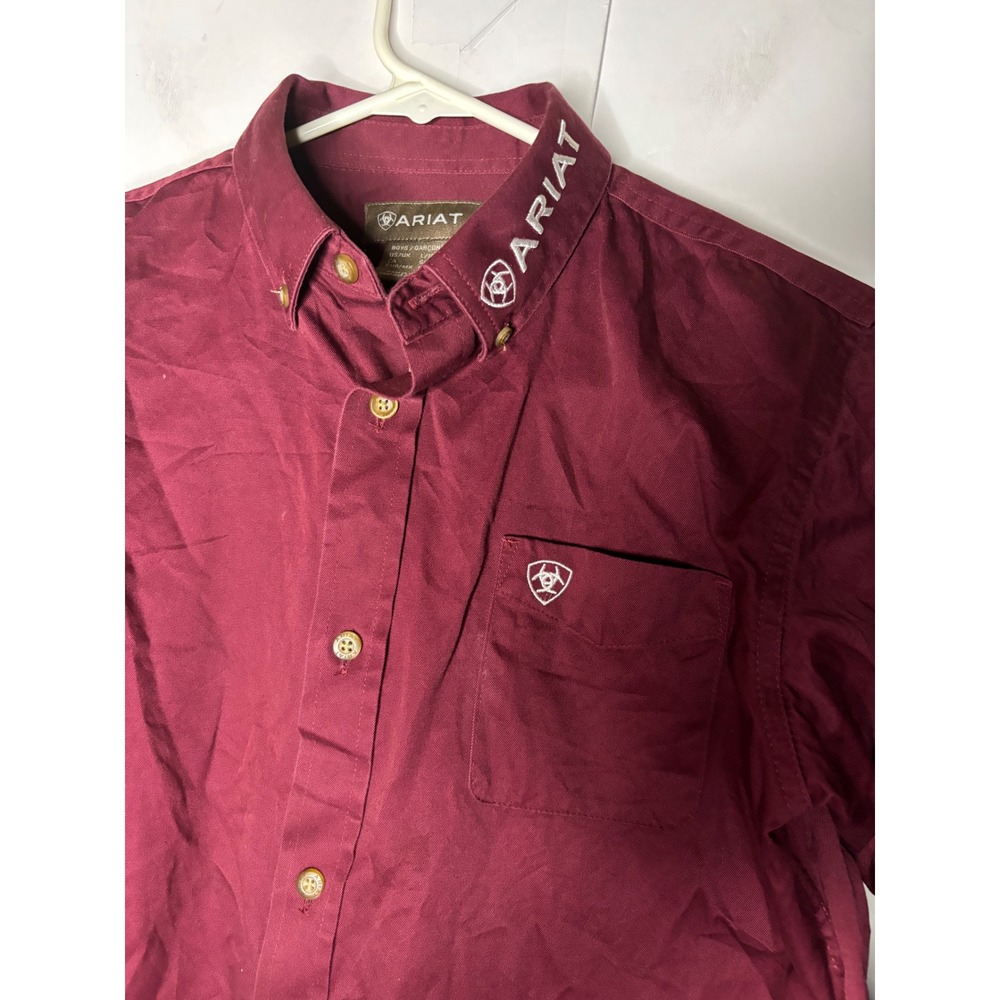 Ariat Youth L 14-16 Western Rodeo‎ Show Shirt Maroon Embroidered Logo 4H